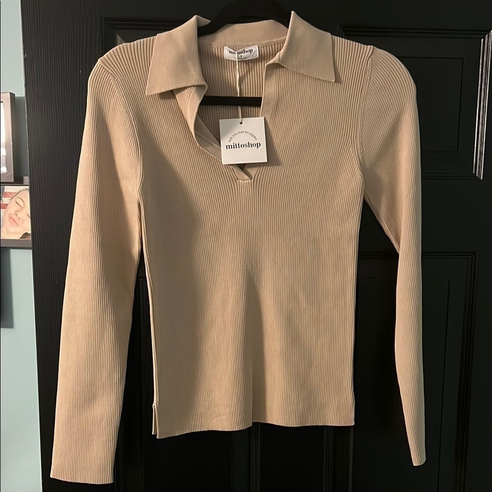 NEW Women's Cream Collar Long Sleeve Top S - Picture 1 of 5